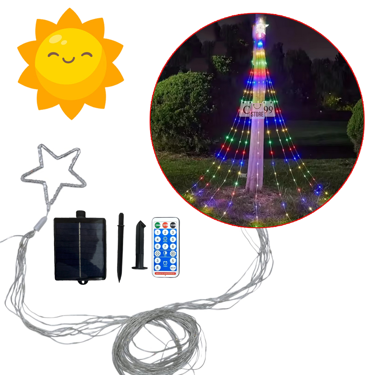 Estrella Cascada Solar Luz Led 3M